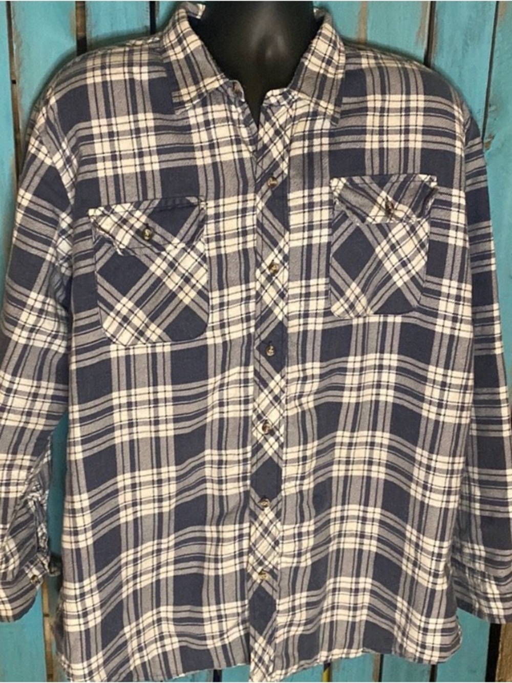 Vintage Outdoor Exchange flannel shirt jacket size XL blue white quiltedlining